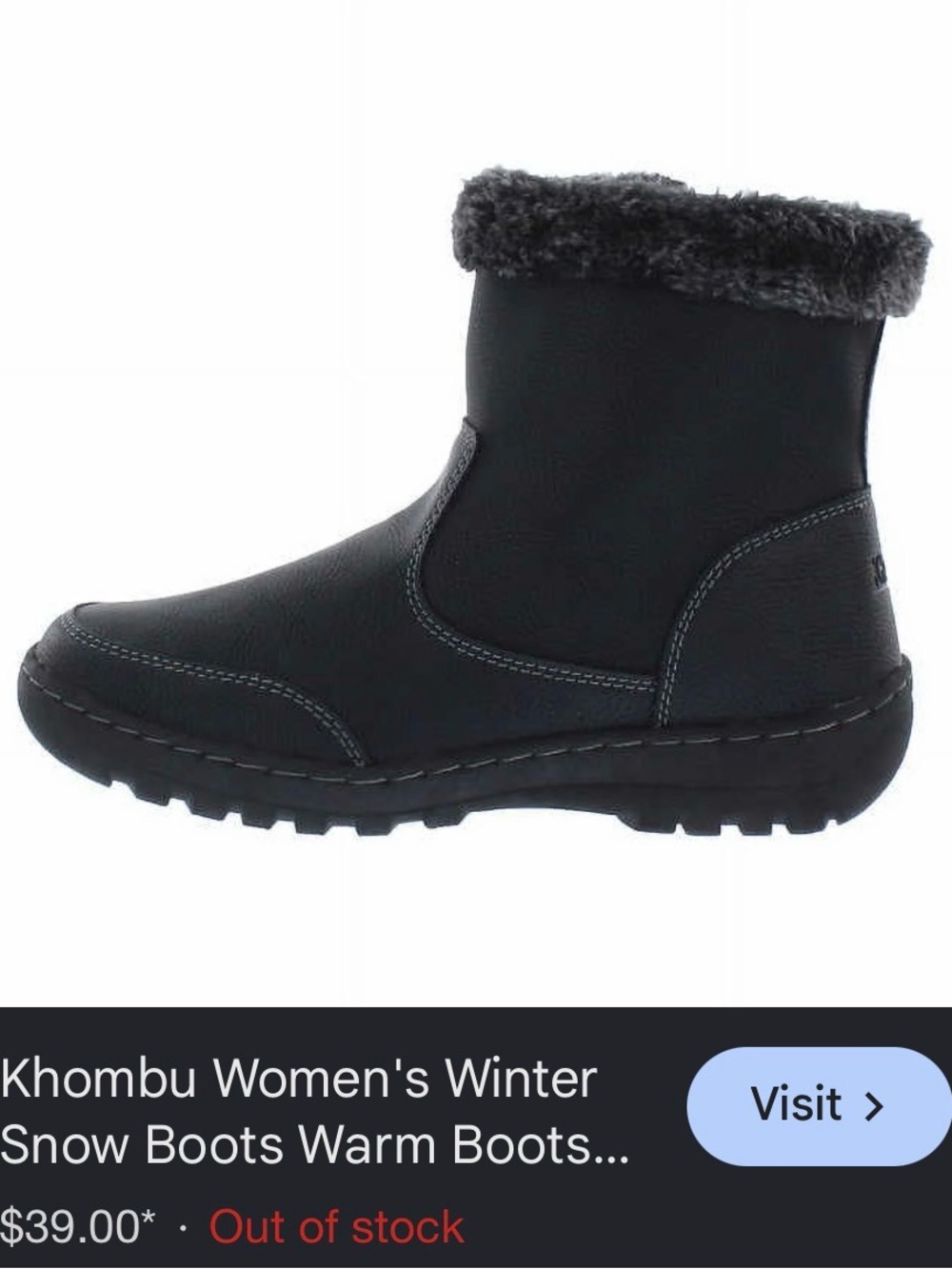 Khombu Black Winter Boots with Gray Faux-Fur Cuff - Picture 2 of 2